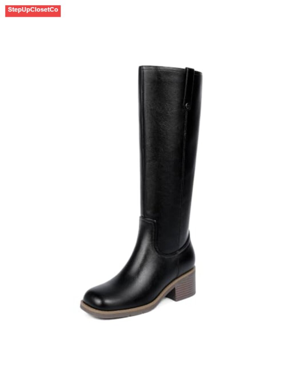 Knee High Chunky Heel Square Toe Metal Rivet Riding Boots for Women